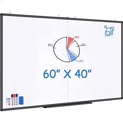 White Board Dry Erase 60x40, Maxtek Large Magnetic Whiteboard Black Dry Erase Boards for Wall, Aluminum Presentation Wall-Mounted Marker Board with a Long Pen Tray for School, Classroom, Office & Home - size: 60"W x 40"H, style: Style A