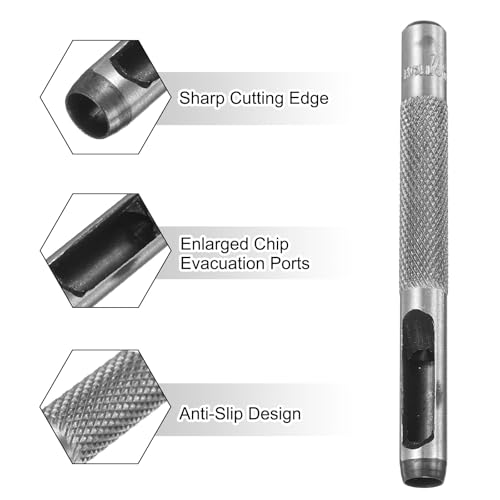 HARFINGTON 2pcs Leather Round Hole Punch, 6mm Hollow Hole Puncher Cutter Carbon Steel Circle Hole Punching Cutting Tool for Belt/DIY Leather Craft - size: 6mm