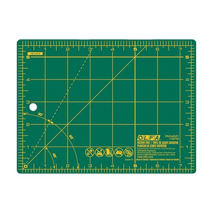 OLFA 6" x 8" Self Healing Rotary Cutting Mat (RM-6x8) - Double Sided 6x8 Inch Cutting Mat with Grid for Quilting, Sewing, Fabric, & Crafts, Designed for Use with Rotary Cutters (Green)