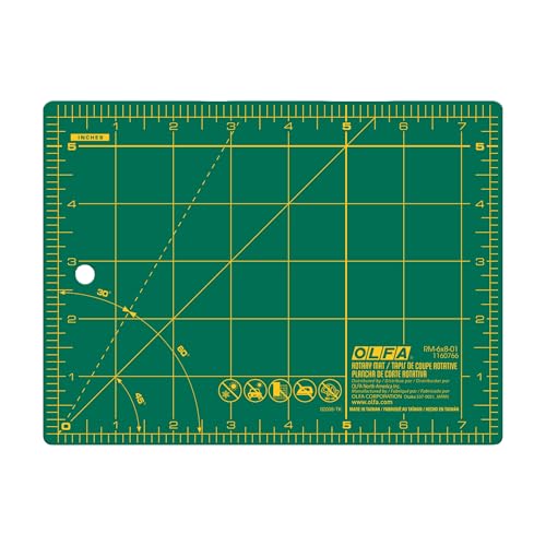 OLFA 6" x 8" Self Healing Rotary Cutting Mat (RM-6x8) - Double Sided 6x8 Inch Cutting Mat with Grid for Quilting, Sewing, Fabric, & Crafts, Designed for Use with Rotary Cutters (Green)
