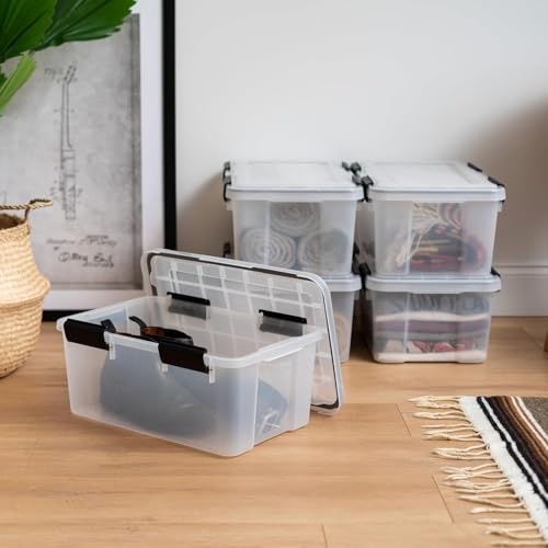 IRIS USA WeatherPro 19 Qt Storage Bins with Lids, 6 Pack, BPA-Free Plastic Gasket Box with Tight Latch and Seal, Stackable Nestable Tote Tub - Clear/Black - size: 19 Qt, style: 6 Pack