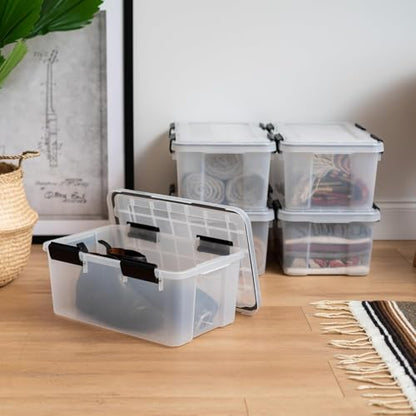 IRIS USA WeatherPro 19 Qt Storage Bins with Lids, 6 Pack, BPA-Free Plastic Gasket Box with Tight Latch and Seal, Stackable Nestable Tote Tub - Clear/Black - size: 19 Qt, style: 6 Pack