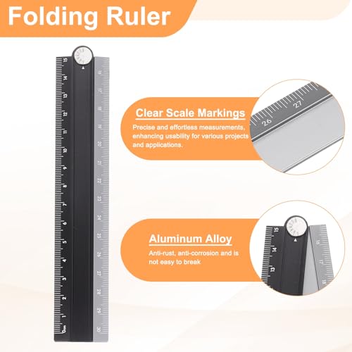 HARFINGTON Folding and Straight Ruler Kit 30/15cm Metric Aluminum Alloy Plastic Protractor Foldable Angle Ruler for Home Classroom Office, Black-Silver - color: Black-Silver