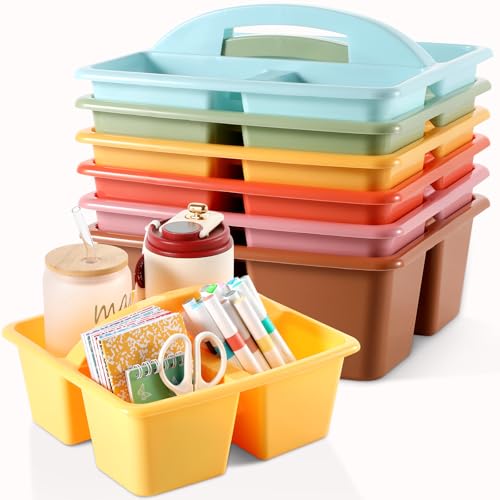 6 Pack 3 Compartment Small Caddy Plastic Classroom Organizer with Handle Portable Teacher Supply Storage Caddy Craft Art Caddies for Pencil, Crayon, Marker, Home, Office, School Supplies(Boho) - color: Boho