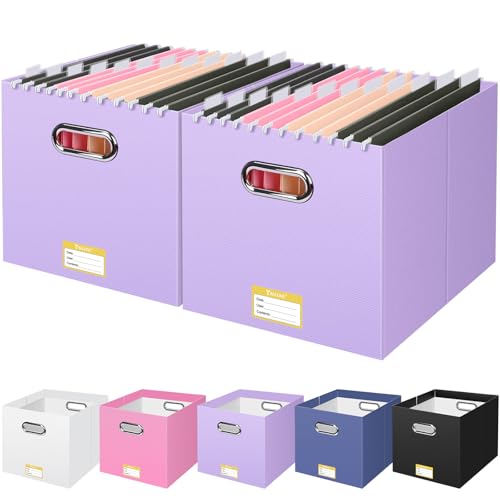BALEINE File Organizer Box, Cardboard File Folder Organizer with Handle for Letter Size, Portable Collapsible Hanging Filing Box for Home Office Document Storage (2 Pack, Large Lavender) - color: Lavender, style: 2PK