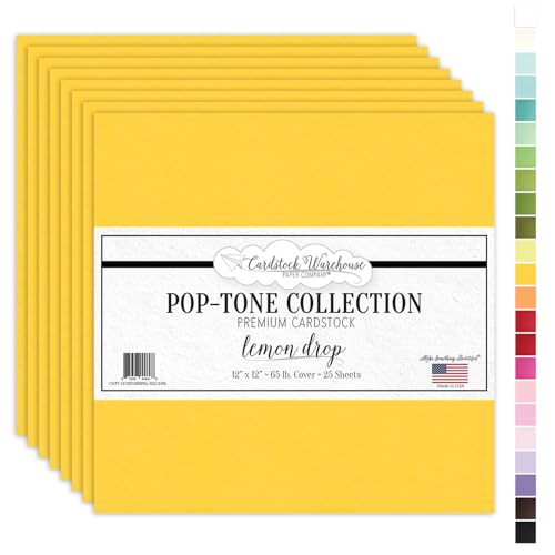 Cardstock Warehouse Pop-Tone Lemon Drop Yellow Cardstock Paper – 25 Sheets, 12 x 12" - 65 lb / 175 GSM Premium Yellow Card Stock for Die-cutting, Crafts, Scrapbooking, Card Making and DIY Projects - color: Lemon Drop Yellow
