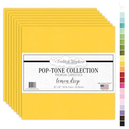 Cardstock Warehouse Pop-Tone Lemon Drop Yellow Cardstock Paper – 25 Sheets, 12 x 12" - 65 lb / 175 GSM Premium Yellow Card Stock for Die-cutting, Crafts, Scrapbooking, Card Making and DIY Projects - color: Lemon Drop Yellow