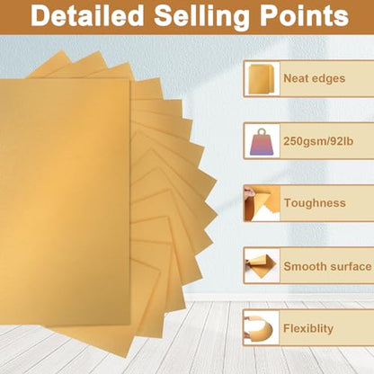 Silunkia 28 Sheets Gold Shimmer Cardstock 8.5 x 11 Glossy Paper, 250gsm/92lb Heavyweight Paper Card Stock for DIY Cards Making, Anniversaries, Wedding Invitations, School Crafting, Greeting Cards - color: Gold, size: 28 Sheets