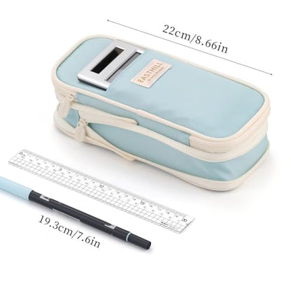 EASTHILL Big Capacity Pencil Case Large Pencil Pouch Stationery Pen Bag for Teen Girls-Blue - color: Blue