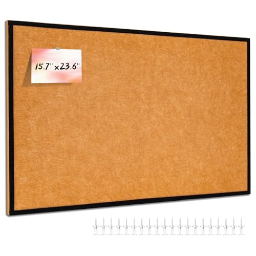 Felt Bulletin Board 23.6 x 15.7 Inch – Black Frame, Corkboard Alternative for Vision Board, Wall-Mounted Notice Board with 20 Push Pins, Home, Office & Classroom Organization – Longan Yellow - color: Longan Yellow