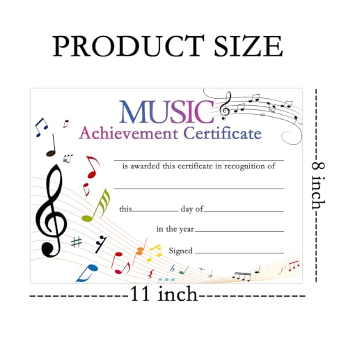 Besttile 30 Pcs Music Achievement Certificate Awards 11 x 8 Inch Certificate of Achievement Recognition Winner Certificate for School Students
