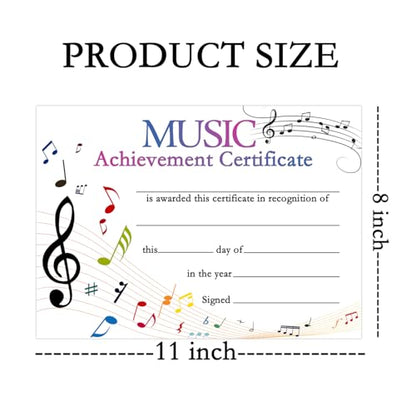 Besttile 30 Pcs Music Achievement Certificate Awards 11 x 8 Inch Certificate of Achievement Recognition Winner Certificate for School Students