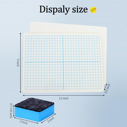 Grid Whiteboard Coordinate XY Axis Graph 9"x12" Small Dry Erase White Board, 10 Pack Double-Sided Math Whiteboard Portable for Students Classroom Teachers School Supplies