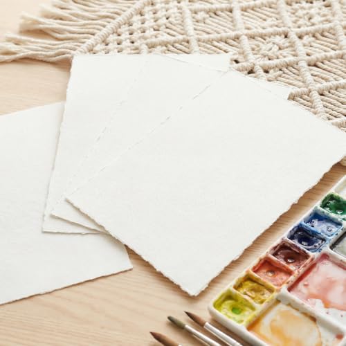 50 Sheets Deckled Edge Paper, 160 GSM Handmade Paper Rough/Textured Watercolor Paper for Wedding Invitations, Cards, Crafts(7x10 Inch) - size: 7x10 Inch