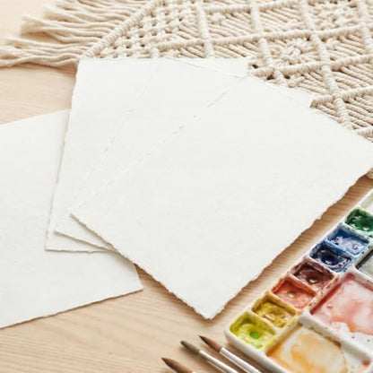50 Sheets Deckled Edge Paper, 160 GSM Handmade Paper Rough/Textured Watercolor Paper for Wedding Invitations, Cards, Crafts(7x10 Inch) - size: 7x10 Inch