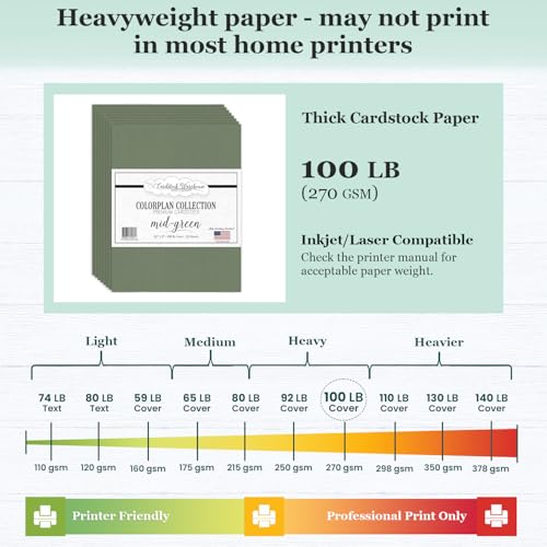 Cardstock Warehouse Colorplan Mid Green Cardstock Paper – 25 Sheets, 8.5 x 11" – 100 lb. / 270 GSM Premium Matte Cover Cardstock for Invitations, Card Making, Scrapbooking & DIY Projects - color: Mid Green