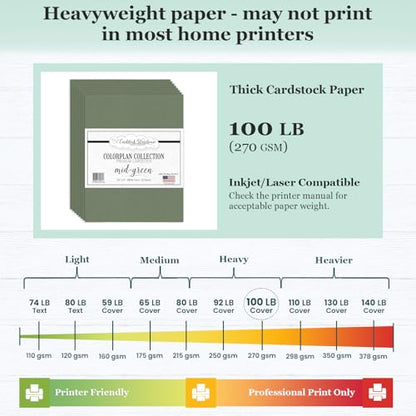 Cardstock Warehouse Colorplan Mid Green Cardstock Paper – 25 Sheets, 8.5 x 11" – 100 lb. / 270 GSM Premium Matte Cover Cardstock for Invitations, Card Making, Scrapbooking & DIY Projects - color: Mid Green