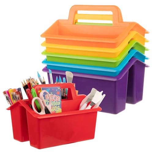 Plastic Caddy With Handle,Protable Classroom Craft Caddy, 6-pack Storage Caddy For Pencil,Pen,Craft Tools (Rainbow Color) - color: Rainbow Color