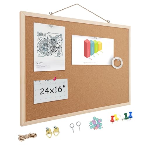 16” x 24” Cork Boards for Walls with Wooden Frame, Double Sided Office Board for Wall Organizer, Bulletins Board Decorative Hanging Pin Board for School, Home & Office, Notice Board Memo Board, 1pack - color: Beige, size: 24" x 16"