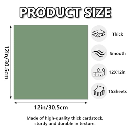 15 Sheets Sage Green Cardstock 12"x12",250gsm/90lb Heavyweight Cover Cardstock Paper, Thick and Smooth Card Stock Perfect for Card Making, Scrapbooking and Crafts (Sage Green) - color: Sage Green