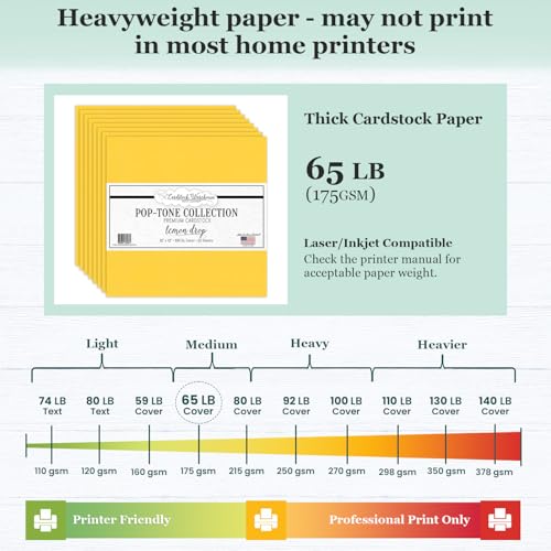 Cardstock Warehouse Pop-Tone Lemon Drop Yellow Cardstock Paper – 25 Sheets, 12 x 12" - 65 lb / 175 GSM Premium Yellow Card Stock for Die-cutting, Crafts, Scrapbooking, Card Making and DIY Projects - color: Lemon Drop Yellow
