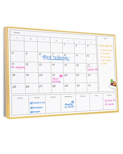 3-in-1 Dry Erase Calendar for Wall with Golden Aluminum Frame, 31.5X 23.6 inches Magnetic Monthly & Weekly Calendar Whiteboard, Dry Erase Board for Wall for Decor/Memo(YL+ZL-Gold,6080) - size: 32"W x 23.6"H