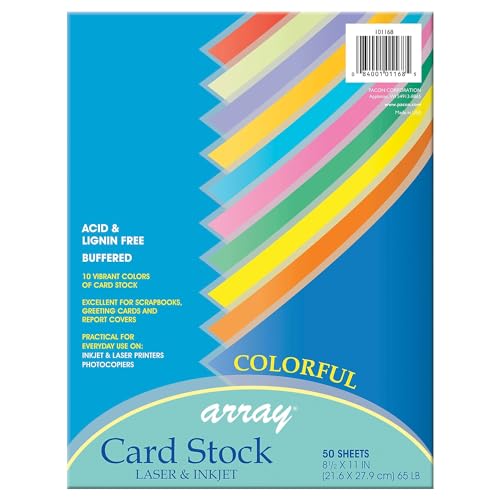 Pacon Card Stock, Colorful Assortment, 10 Colors, 8-1/2" x 11", 50 Sheets - color: 10 Colors, size: 50 Sheets