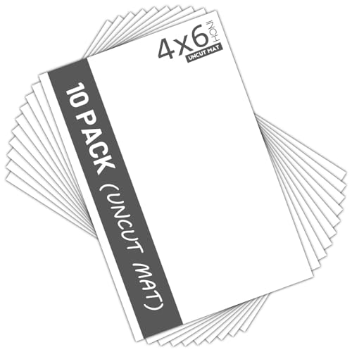 Mat Board Center, Pack of 10 4x6 White Uncut Mat Boards, Acid Free, 4-Ply Thickness, White Core, Great for Pictures, Photos, Framing Backing - size: 4x6
