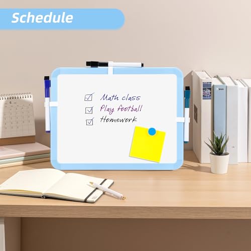 VUSIGN Small White Board Dry Erase, 8.5'' x 11'' Magnetic Dry Erase Board, Mini Whiteboard with Markers for Students, Fridge, Wall, Locker, Blue - color: H-blue