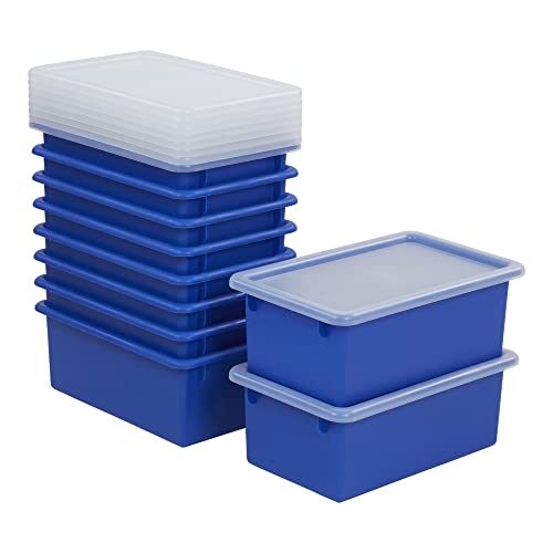 ECR4Kids Cubby Storage Plastic Bin with Lids, Multipurpose Organization, Blue, 10-Piece - color: Blue