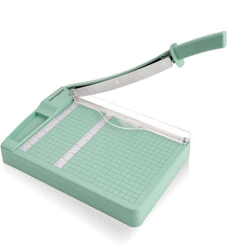 12" Heavy Duty Guillotine Paper Cutter – Professional Paper Trimmer with 4Cr13 Steel Blade, Cuts 10–12 Sheets, Precision Grid & Safety Guard for Office, Crafting & Classroom - color: Green