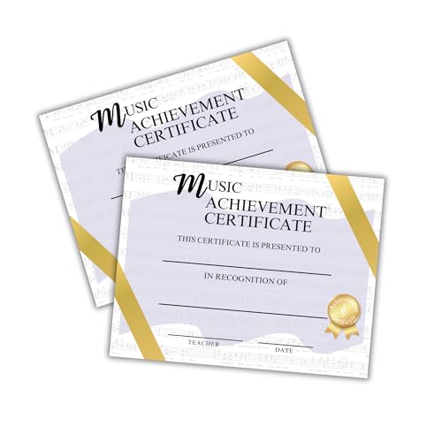Music Achievement Certificate Award | 8.5x11” Recital Certificate Most Improved Elementary Middle School Blank Kids Recognition Pins Lessons for Students Personalized