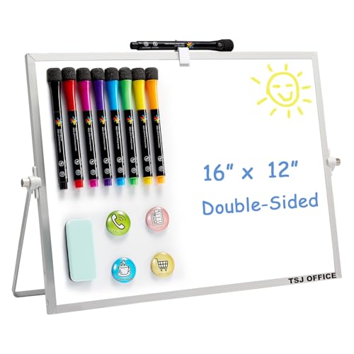 TSJ OFFICE Small White Board - 12 X 16 Inches Small Magnetic Dry Erase Board with Hooks for Wall, Desktop Whiteboard Stand 360 Degrees Revolving Double Sided for Office, Home, School, Silver - color: Silver, size: 16"W x 12"H