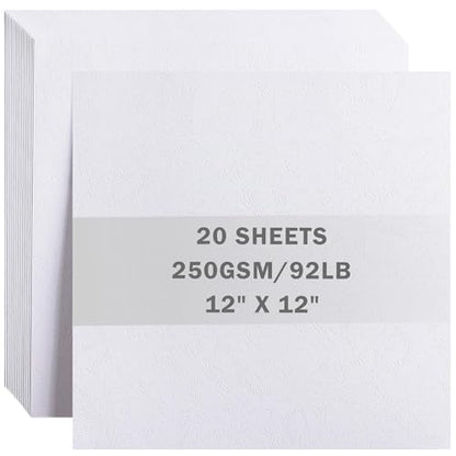 20 Sheets Double-sided Embossed White Cardstock 12" x 12" Card Stock 250gsm/92lb Thick Construction Paper for Cricut, Scrapbook, Crafts, Card Making UAP34DW20 - color: Embossed White