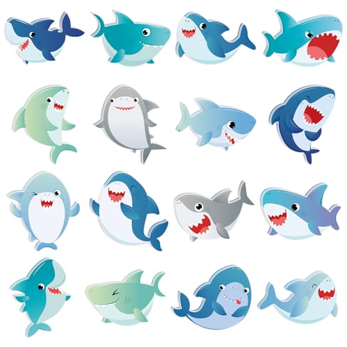 48 Pcs Shark Bulletin Board Cutouts Ocean Under The Sea Animal Classroom Cutouts Summer Bulletin Board Decorations for Hawaii Welcome Party Classroom, 16 Styles - color: Shark