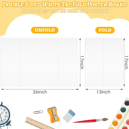 20 Pack Trifold Poster Board (26" x 17"), White Poster Board for Science Fairs, School Projects, Graduation Party, Event Displays, and Business Presentations - color: White