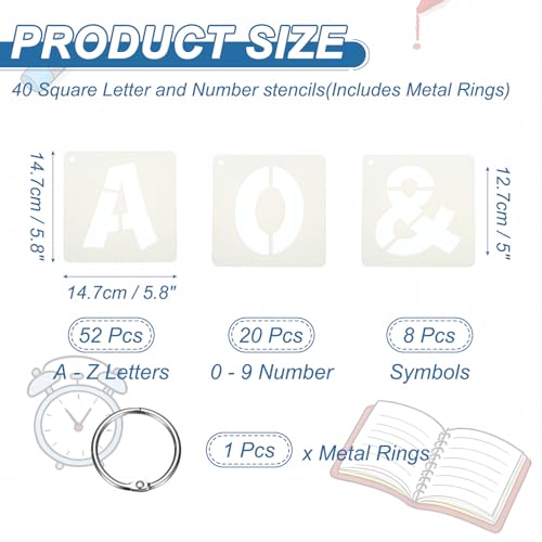 PATIKIL 2 Set 5" Letter Number Stencils, 40Pcs Square Reusable Letter and Number Stencil Templates for Painting on Wall Wood Fabric Signage, Uppercase Letter Style - size: 5"