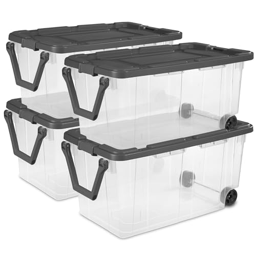 Sterilite 4-Pack Modular Stacker Box, Durable Clear Plastic Storage Bins with Latching Lids, 160 Quart - Stackable Organizing Container Boxes for Closet, Bathroom, and Office - size: 160 Quart