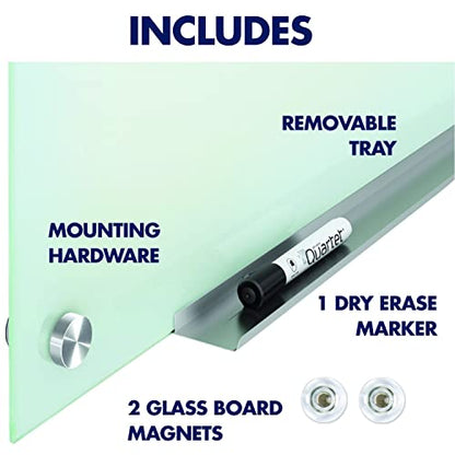 Quartet Whiteboard, Glass Dry Erase Board, Magnetic, 8' x 4', Infinity Frameless Mounting, White Surface, Accessory Tray, 1 Dry Erase Marker and 2 Glass Board Magnets (G9648W-A) - size: 96"W x 48"H