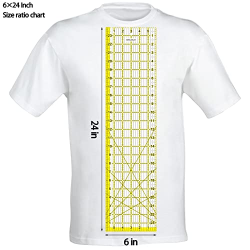 Acrylic Ruler 7 Piece Set, Non Slip Rings 50 Pieces, Quilting Rulers, Size (6"x24"), (2"x24"), (3"x18"), (3"x8"), (1.5"x12"), (1"x12"), (1"x6") (Yellow-7 Piece Set) - color: Yellow-7 piece set