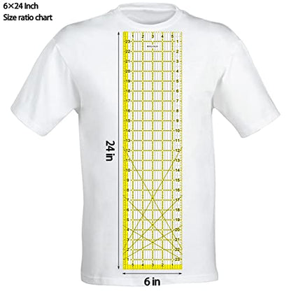 Acrylic Ruler 7 Piece Set, Non Slip Rings 50 Pieces, Quilting Rulers, Size (6"x24"), (2"x24"), (3"x18"), (3"x8"), (1.5"x12"), (1"x12"), (1"x6") (Yellow-7 Piece Set) - color: Yellow-7 piece set