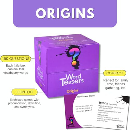 WORD TEASERS Origins - Vocabulary Game for Kids 10+ - Fun Family Conversation Starters - Literacy Game & Vocabulary Builder for Middle School - 150 Flash Cards - style: Origins