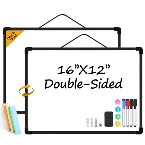 Black Frame Small Dry Erase Board for Wall, 16" x 12" Double-Sided Hanging Whiteboard with 4 Markers, 4 Magnets and 3 Mini Sticky Notes, Portable Whiteboard for Kids, School, Home, Office - color: Black, size: 16"x12"