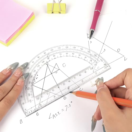 Unjoo Plastic Protractor Math Protractors 180 Degrees for Geometry Classroom Student School Office Supplies, 6 Inch, Pack of 2 (Pink) - color: Pink