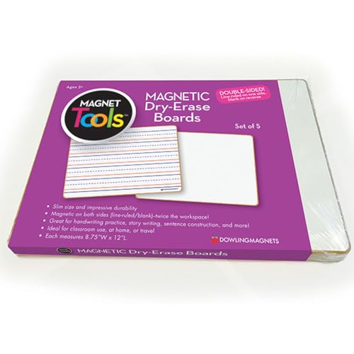 Dowling Magnets Magnetic Dry-Erase Boards – Double-Sided Ruled/Blank – 12" Long x 8.75" Wide – Pack of 5. (735206), White - size: 12 inches x 8.75 inches