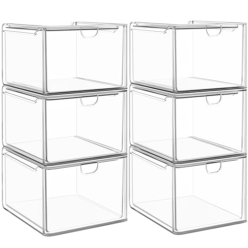 caktraie 6 Pack Small Clear Stackable Acrylic Storage Boxes for Art Tool & Sketch, Stroage Drawers, Makeup Organizer, Plastic Storage Bins For Vanity, Kitchen Cabinets, Pantry, Home Organization - style: 6 Small