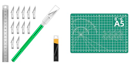 DIYSELF 1 Pcs Craft Knife Hobby Knife with 11 Pcs Stainless Steel Blades Kit and Cutting Mat 6in×8in