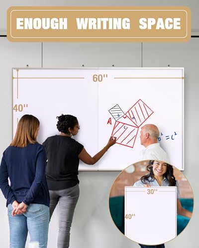 60"X 40" Large Magnetic Dry Erase Whiteboard, Wall Hanging Board with 4 Pens & 1 Dry Erasers & 6 Magnets, Sliver Aluminum Frame White - color: White, size: 60"W x 40"H