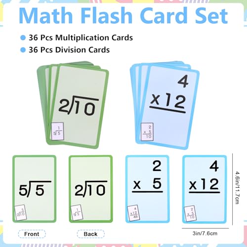 72 Pcs Reusable Multiplication Flash Cards & Division Flash Cards, Double-Sided Math Flash Cards, 2-Pack Flashcards for Repeated Practice - style: Multiplication and Division
