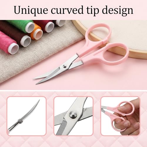 2 PCS Curved Scissors, 3/4" Applique Scissors Embroidery Small Curved Embroidery Scissor High Precision Needlepoint Scissor for Cutting Sewing Crochet Paper Fabric Yarn, Pink